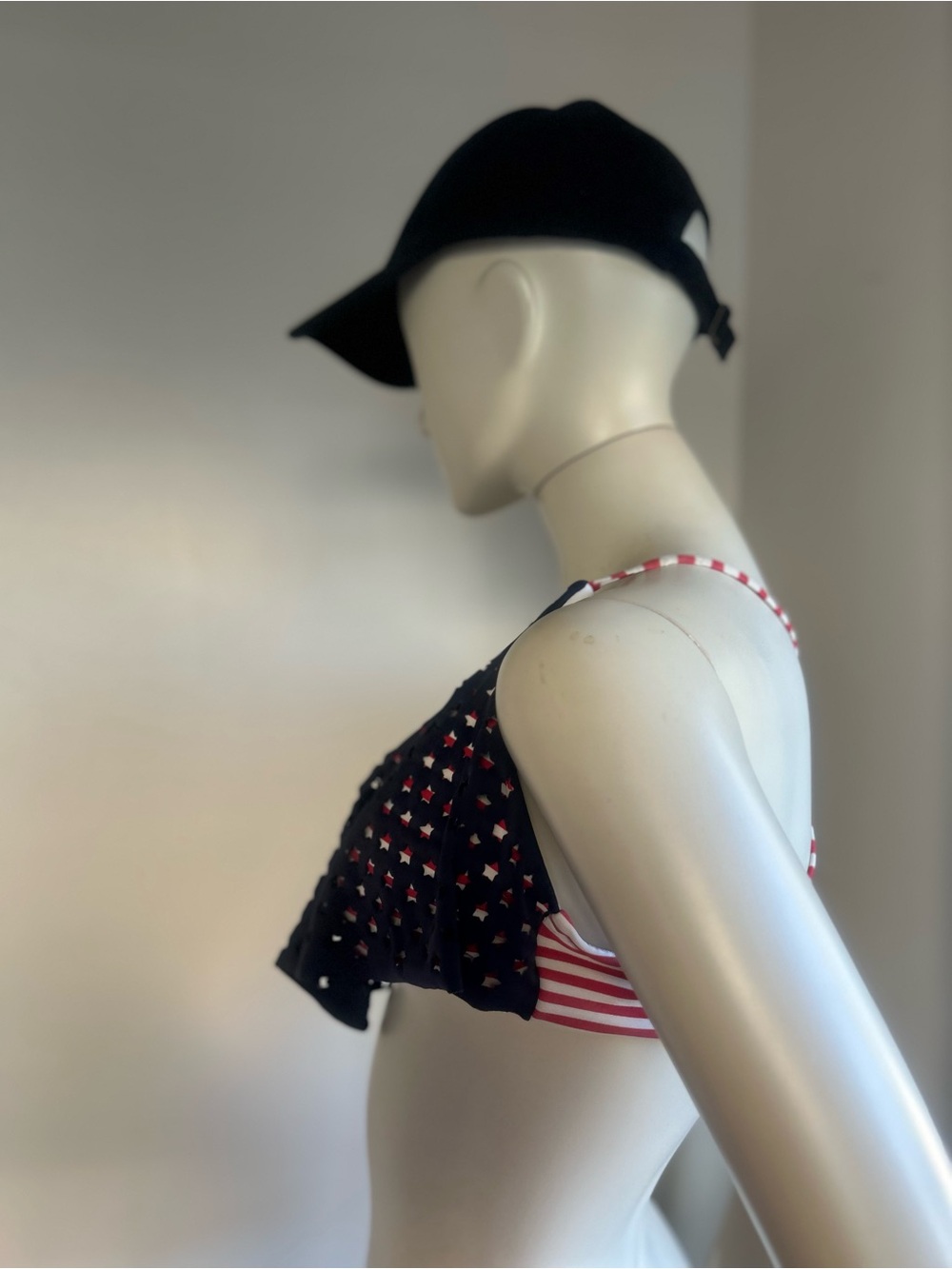 Xhilaration Red and White Striped Bikini Top with Navy Stars l swim top - Picture 5 of 8